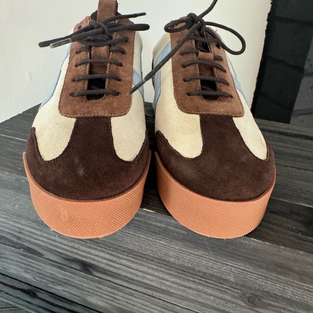 Men's Two-Tone Suede Lace-Up Sneakers in Brown and Cream